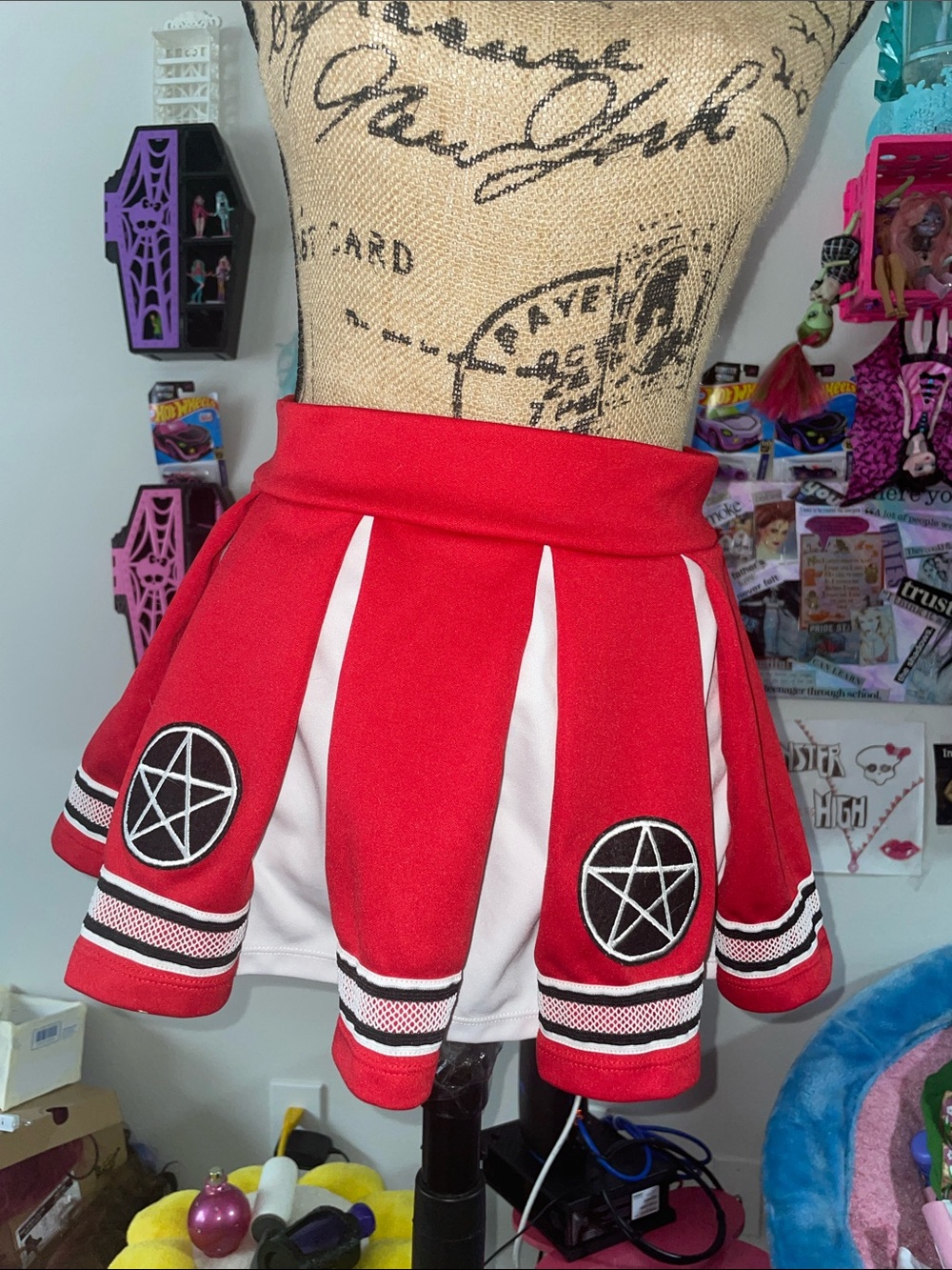 Red Pentagram Circle Skirt with White Panels - Unbranded